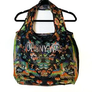Johnny Was California Reusable Nylon Tote Bag Floral & Phoenix Birds Shopping